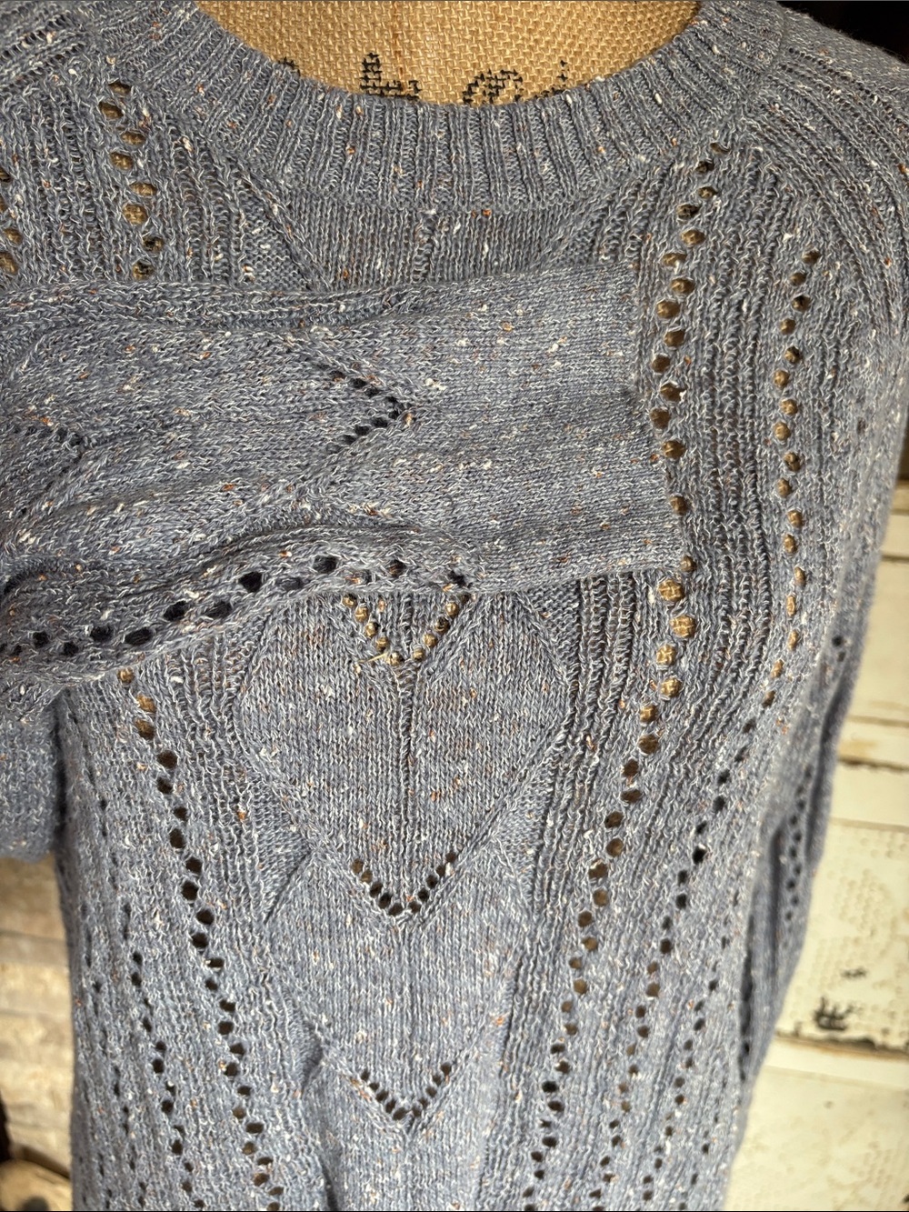 Spartina Shelby linen blend blue gray open knit pull over lightweight sweater - Picture 5 of 15